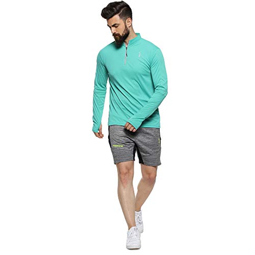Campus Sutra Mens Mint Green Basic Activewear T-Shirt for Casual Wear | Mock Neck | Long Sleeve | Half-Zipper Closure | Polyest