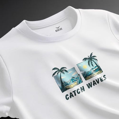 Nobero MenS Graphic Print Regular Fit T-Shirt (1M-Twts-C1030-Sa_Catch Waves-White