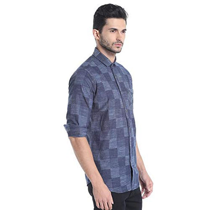 Campus Sutra Mens Indigo Blue Checkered Button Up Shirt Regular Fit for Casual Wear | Structured Shirt Crafted with Regular Ful