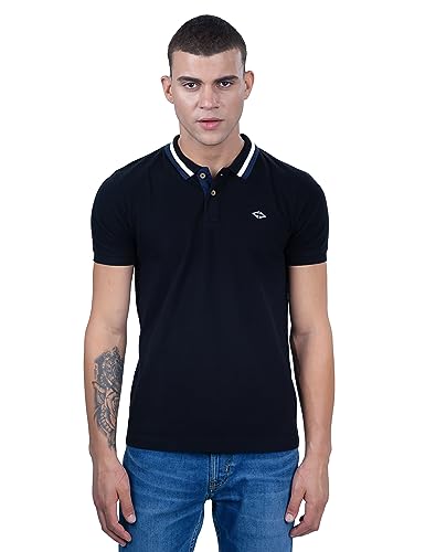 REVOLT Solid Slim Fit Men's 100% Cotton Polo T-Shirt-with Logo Branding (Jet Black, XL) (REVSS23-POL-002