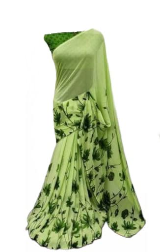 Anni Designer WomenS Georgette Printed With Arco Border Saree With Blouse Piece (Arco Border -Green_Green_Freesize)