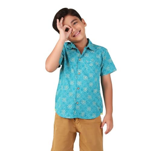 Fabindia BoyS Printed Regular Fit Shirt (1032889Blue_Blue