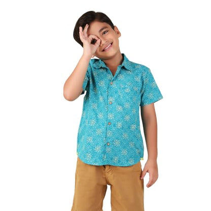 Fabindia BoyS Printed Regular Fit Shirt (1032889Blue_Blue