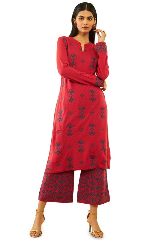 Soch Womens Acrylic Ethnic Motifs Pattern Knitted Winter Kurta Set