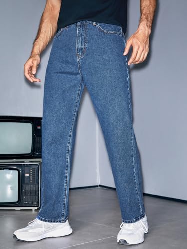 KOTTY Mens Solid Mid Rise Comfortable and Strechable Stylish Jeans(Blue,32)