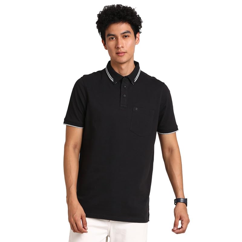 Turtle Men 100% Cotton Black Plain Polo Neck Half Sleeve Casual T-Shirt