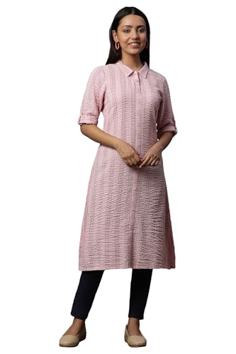 Aurelia Women'S Viscose Striped Regular Kurta (24Fea14807_Pink