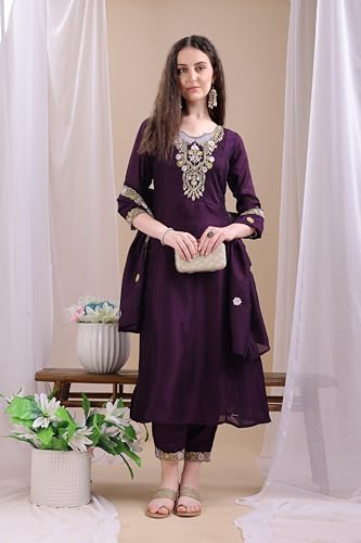 Pratham Blue WomenS Silk Embroidered Straight Kurta Palazzos With Dupatta |Kurta Sets For Women |WomenS Kurta |Women Embroider