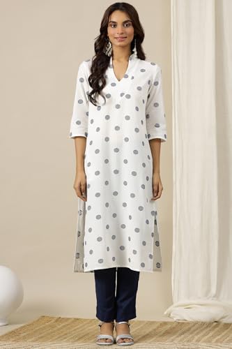 Aurelia Women? Geometric Printed Straight Pure Cotton Kurta | Lightweight V-Neck Kurta for Women Cotton | Yarn Dyed Kurta for Women | Soft & Breathable Regular Fit Kurta for Women