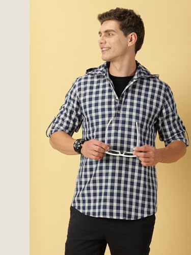 Thomas Scott 100% Cotton Checkred Hodiee Half Placket Shirts for Mens