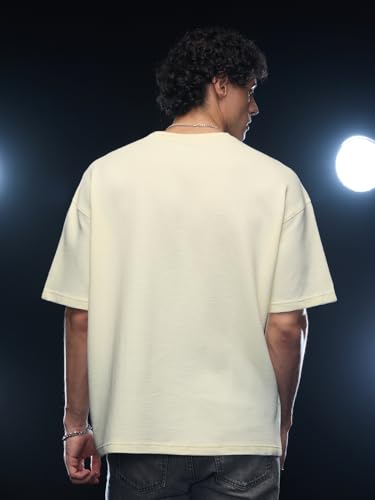 The Souled Store Hulk: Smashin Sketch 6.2 Men and Boys Short Sleeves Round Neck Off White Graphic Printed Cotton Oversized T-Sh