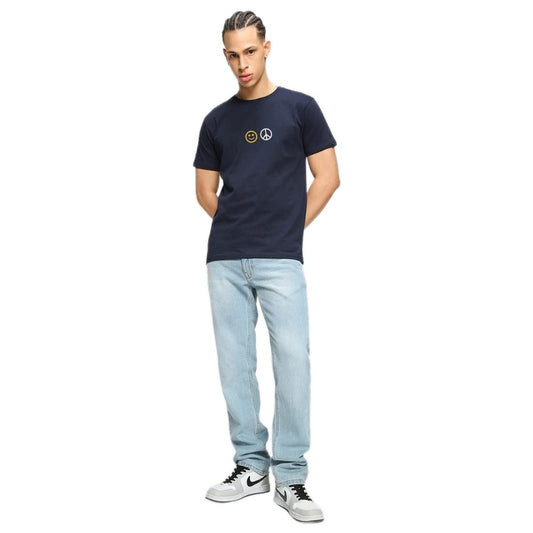 Bewakoof Mens Peace Not War Typography Cotton T-Shirt- Regular Fit, Round Neck, Half Sleeves 578762_Blue_M