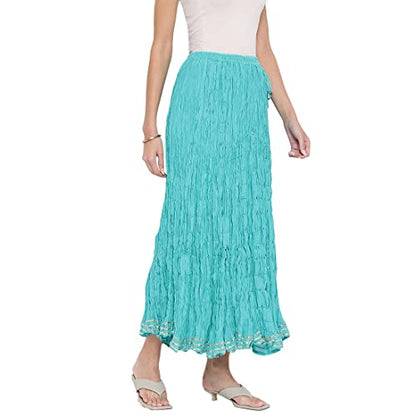 Fabindia Aqua Cotton Mull Drawstring Long Skirt