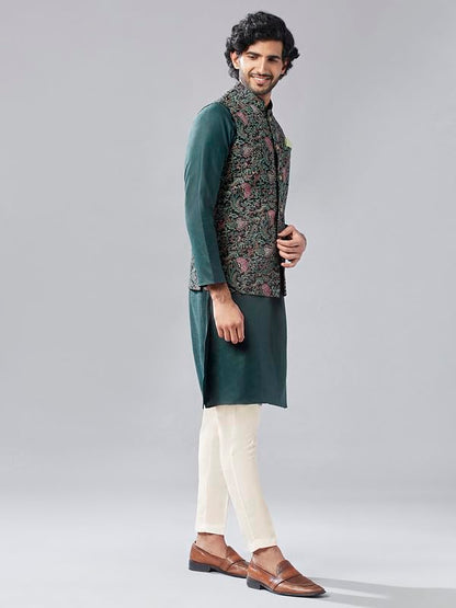 Kisah Kurta Jacket Set For Men  Printed Pure Cotton Ethnic Set With Trouser | Traditional Indian Outfit For Weddings, Festive &
