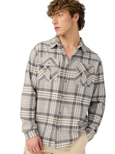 The Souled Store Plaid Shirt: Storm Men and Boys Long Sleeves Collared Neck Button Front Grey Cotton Regular Fit Utility Shirts