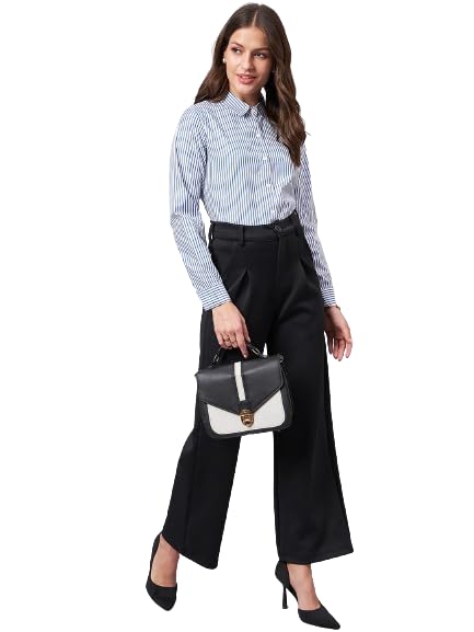 Style Quotient Women Blue and White Stripe Polycotton Regular Shirt
