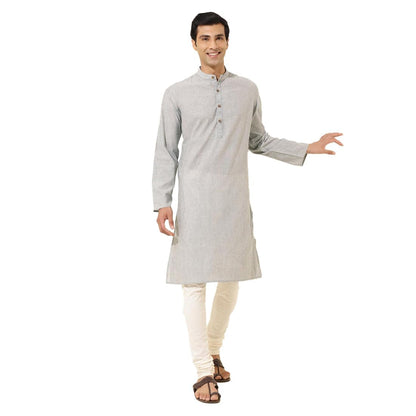 Fabindia MenS Cotton Solid Slim Kurta (1037166Grey_Grey