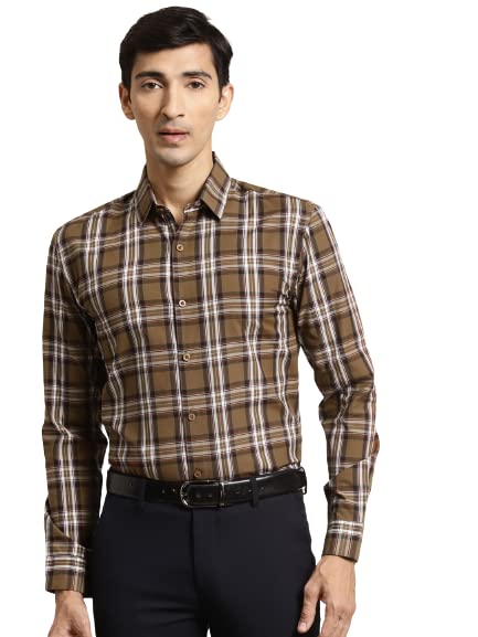 SOJANYA (Since 1958, Men's Cotton Brown & White Check Formal Shirt:Size-38