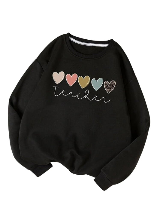 TAGAS Womens Heart Print Thermal Lined Sweatshirt || Sweatshirt for Women || Heart Print Sweatshirt for Women || (WSS-18) Black