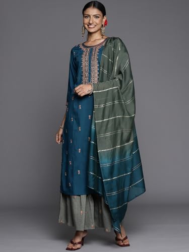 VARANGA Thread Embroidered Kurta With Sharara And Ombre Shade Dupatta