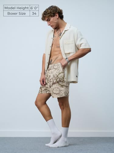 The Souled Store Sailor Wanderer Men and Boys Beige All Over Printed Regular Fit Cotton Boxer Shorts