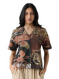 The Souled Store Panchatantra Women and Girls Short Sleeves Collared Neck Button Front Brown All Over Printed Oversized Fit Cott