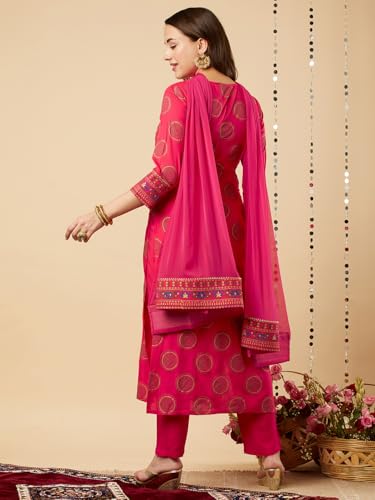 GoSriKi Womens Cotton Blend Printed Straight Kurta with Pant & Dupatta (NOV-Pink-GS_4XL_Pink_XXXX-Large)