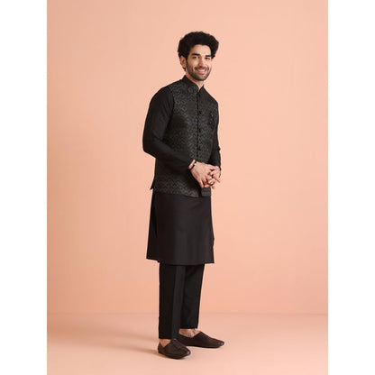 Kisah Mens Nehru Jacket|Silk Blend Fabric Jacquard Pattern Mens Ethnic Nehru Jacket Waistcoat|Regular Fit Mandarin Collar Sleeve