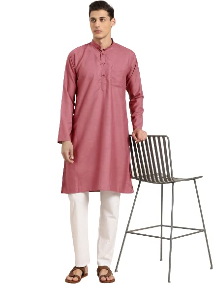 SOJANYA (Since 1958 Men's Cotton Dark Coral Solid ONLY Kurta