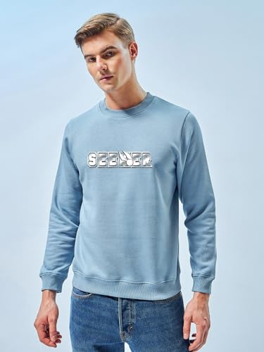 Bewakoof Official Harry Potter Merchandise Mens Graphic Printed Regular Fit Full Sleeve Round Neck Fleece Sweatshirt_629670_Blu