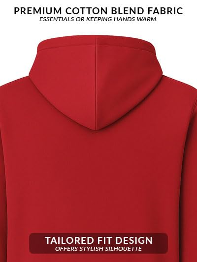 ADRO Men's Cotton Neck Hooded Sweatshirt (ZH24-PLN-RD_Red
