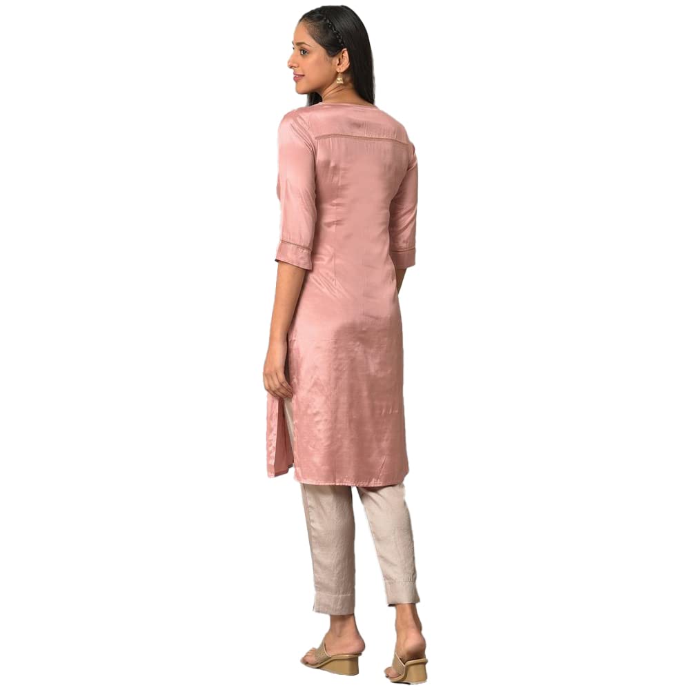 Aurelia WomenS Rayon Regular Pink Shantung Solid Kurta (23Fea13942-605331