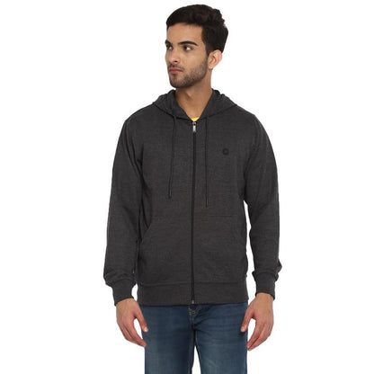 Turtle Men Poly Cotton Solid Charcoal Hooded Sweatshirt