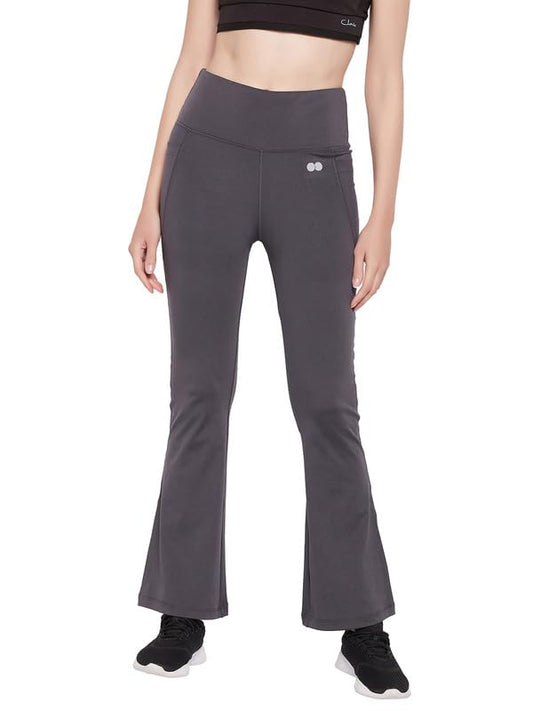 Clovia WomenS Comfort Fit High-Rise Flared Yoga Pants With Side Pockets (Ab0119R05_Grey_L)