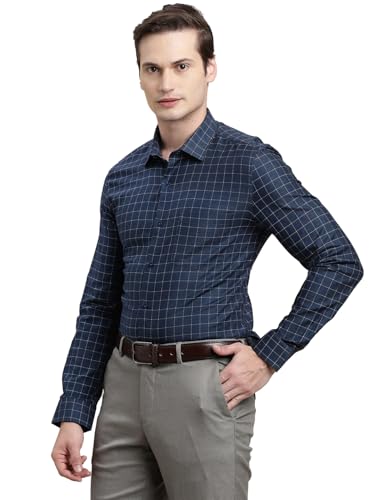 Turtle Men 100% Cotton Slim Fit Blue Checkered Full Sleeve Formal Shirt