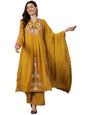 Serona Fabrics WomenS Faux Georgette Thread Embroidered Work Kurta With Palazzos & Dupatta
