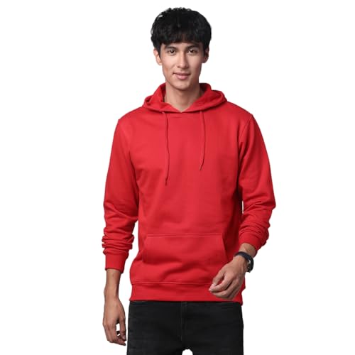 ADRO Mens Cotton Solid Hoodie Sweatshirts (H23-PLN-RD_Red_XL)