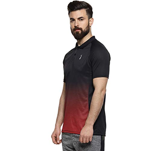 Campus Sutra MenS Jet Black & Crimson Red Ombre Polo Activewear T-Shirt For Casual Wear | Spread Collar | Short Sleeve | Button