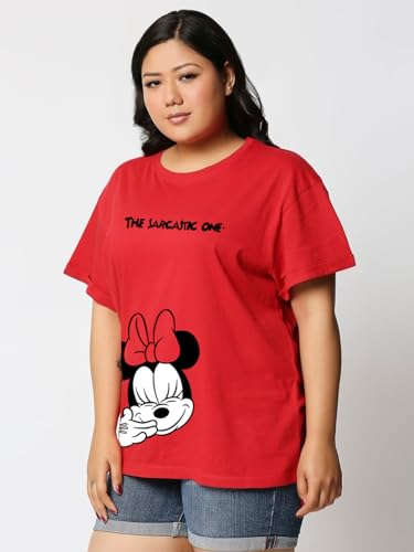 Bewakoof Official Disney Merchandise Womens Graphic Print Boyfriend Fit Half Sleeve Round Neck Cotton Plus Size T-Shirt_493066_