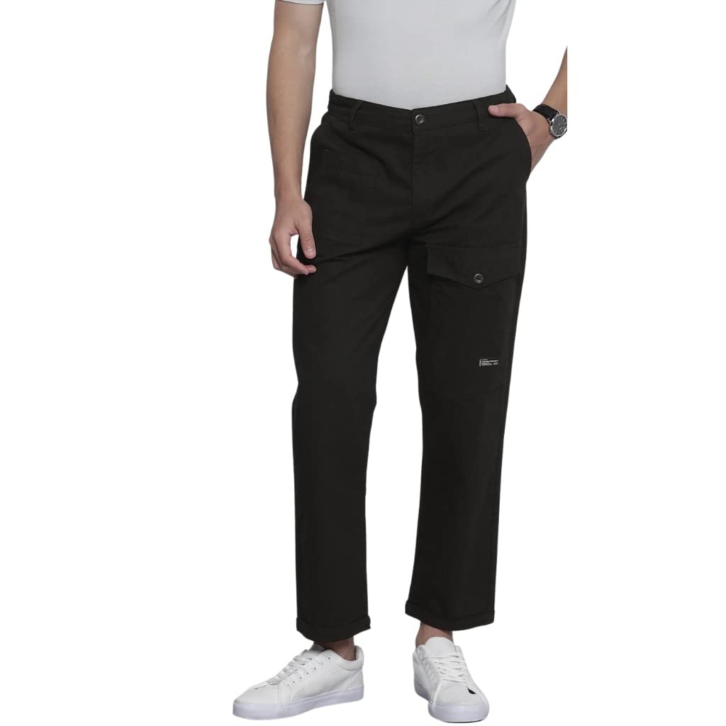 The Indian Garage Co Men Relaxed Fit Solid Mid-Rise Trousers Black