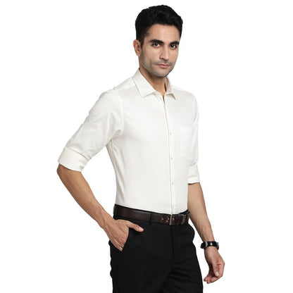 Turtle Men 100% Cotton Cream Solid Slim Fit Formal Shirts