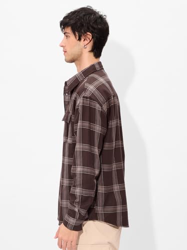 The Souled Store Brown Men And Boys Long Sleeve Collared Neck Regular Fit Cotton Button Down Utility Shirt