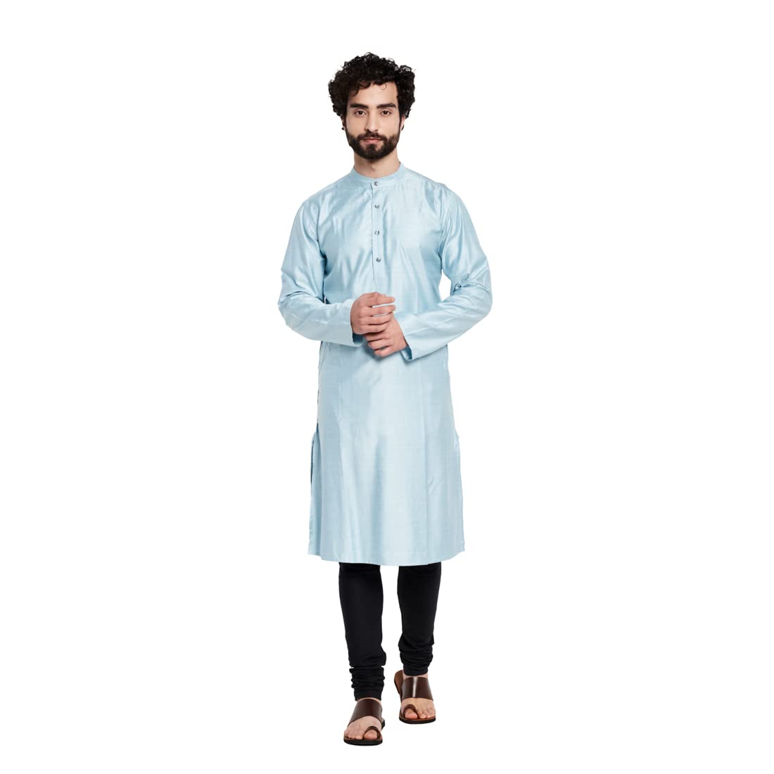 Fabindia Men Silk Slim Fit Long Kurta Viscose_L Blue