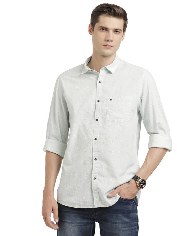 Turtle Men 100% Cotton Slim Fit Grey Printed Full Sleeve Casual Shirt