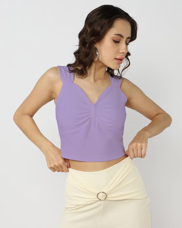 SMOWKLY Womens Premium Valentino Made Stylish Bow Pleated Crop Top | Sweetheart Neck & Strappy Singlets | Going Out Summer Tank