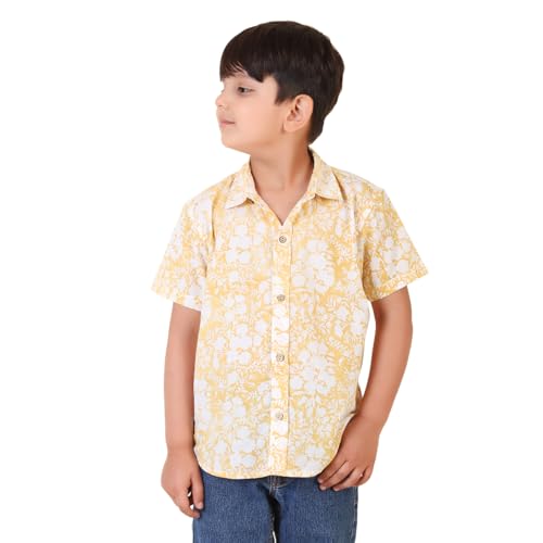 Fabindia BoyS Printed Regular Fit Shirt (1036738Yellow_Yellow