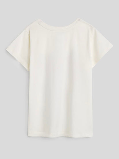 The Souled Store Official Jungle Book: Bare Necessities Girls Short Sleeves Round Neck White Graphic Printed Regular Fit Cotton