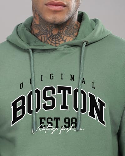ADRO Men's Printed Hoodie - Cotton, Pista, Size 36, Model H24-BOST-PT