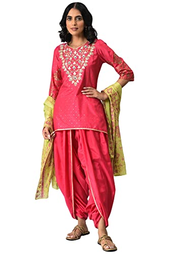 Aurelia Women Pink Embroidered Short Kurta With Dhoti Pants And Green Dupatta_22Aud10498-504403_M