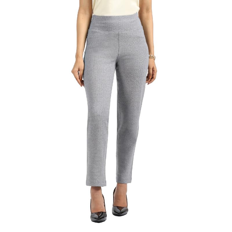 BlissClub Womens Straight Work Utility Pants (WerkItStraight_Grey_Happy Herringbone